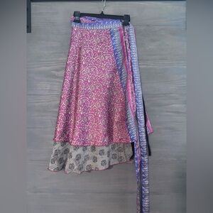 Wevez Boho Silk Blend Multicolor Tiered Drawstring Gypsy‎ Maxi Skirt M